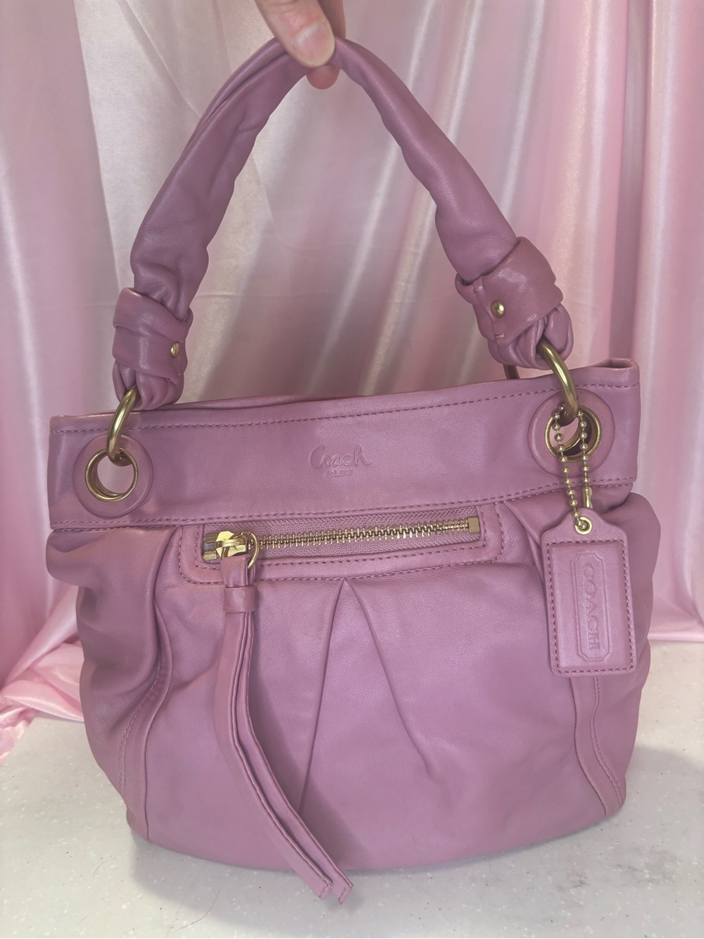 Coach Lilac Purple Leather Shoulder Bag with Gold Hardware